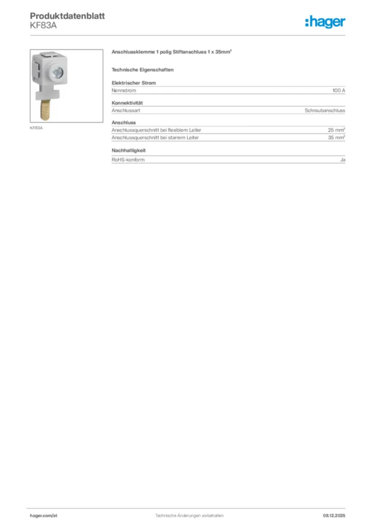 Bild Hager Produktdatenblatt KF83A | Hager Deutschland