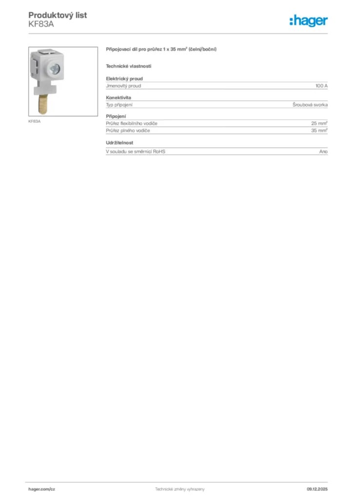 Obrázek Hager Product data sheet KF83A | Hager