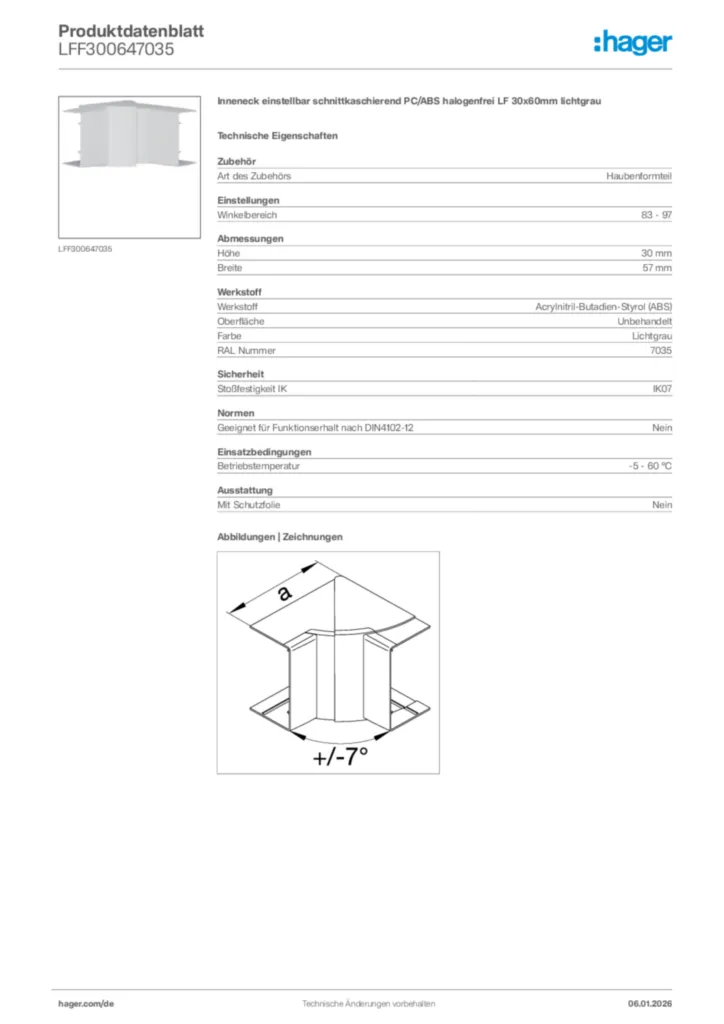 Bild Hager Produktdatenblatt LFF300647035 | Hager Deutschland