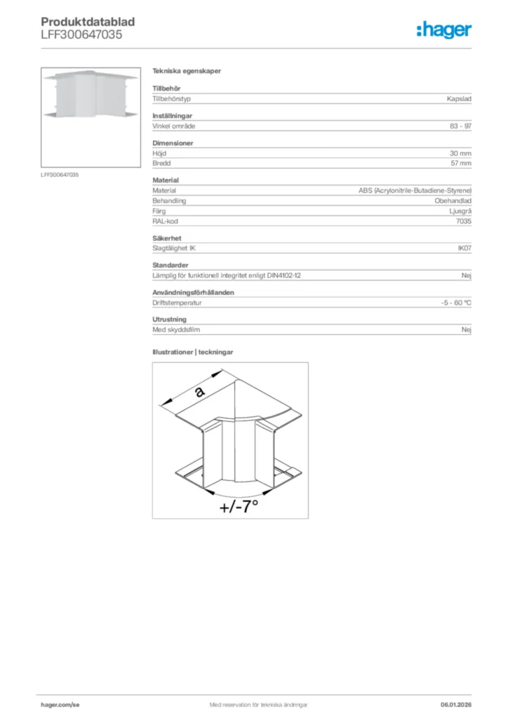 Bild Hager Produktdatablad LFF300647035 | Hager Sverige