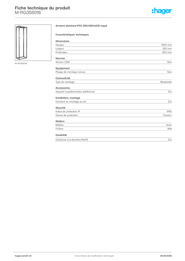 Image Hager Fiche technique du produit M-RG358018 | Hager Suisse