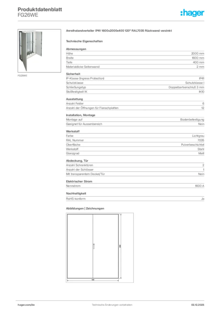 Bild Hager Produktdatenblatt FG26WE | Hager Deutschland