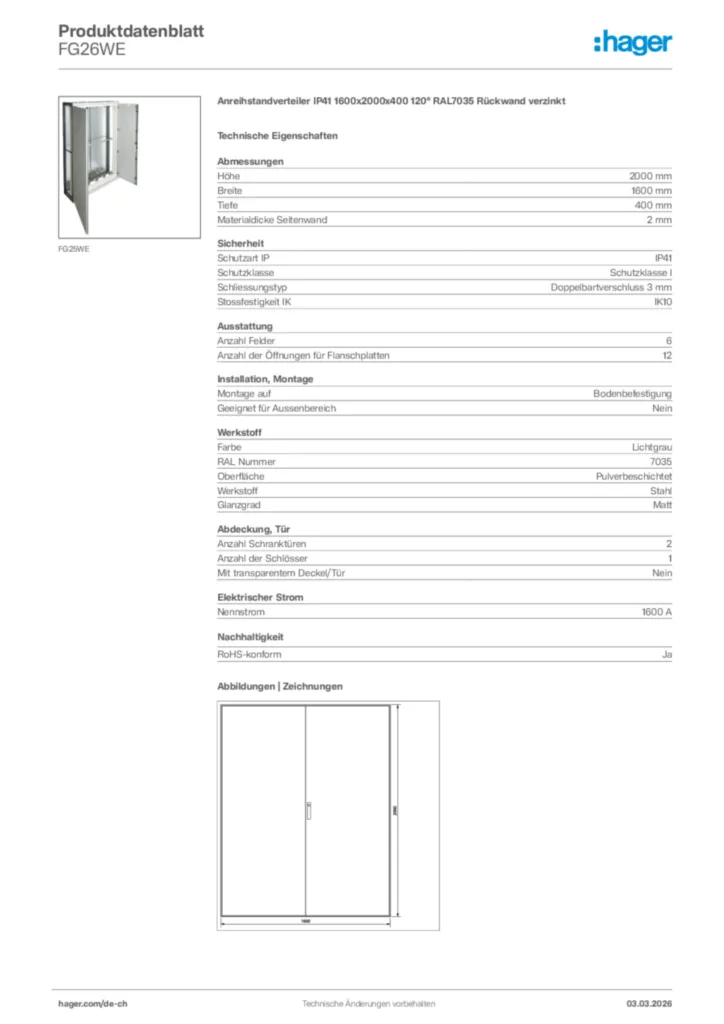 Bild Hager Produktdatenblatt FG26WE | Hager Schweiz