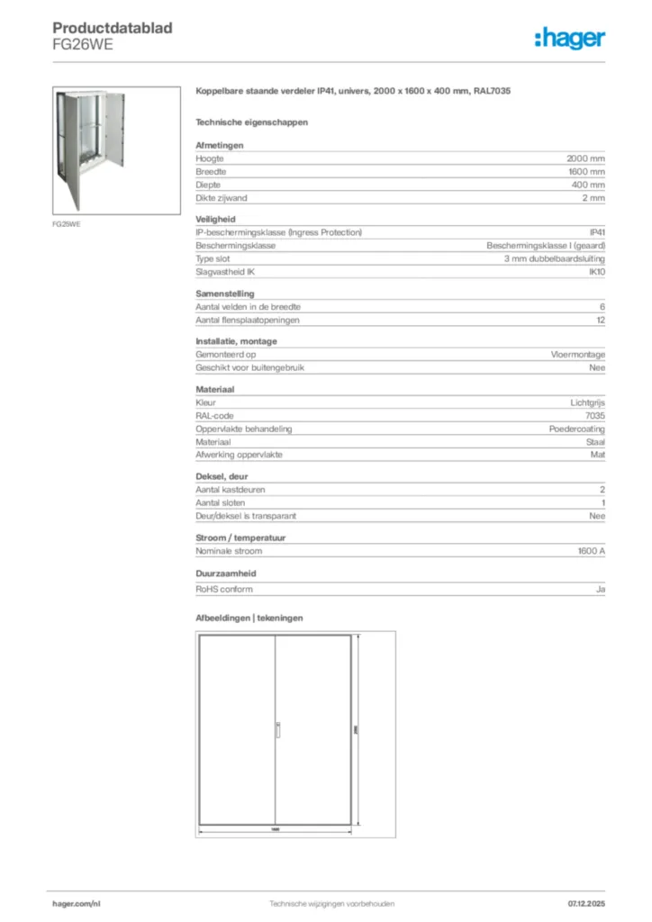 Afbeelding Hager Productdatablad FG26WE | Hager Nederland