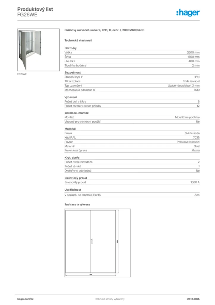 Obrázek Hager Product data sheet FG26WE | Hager