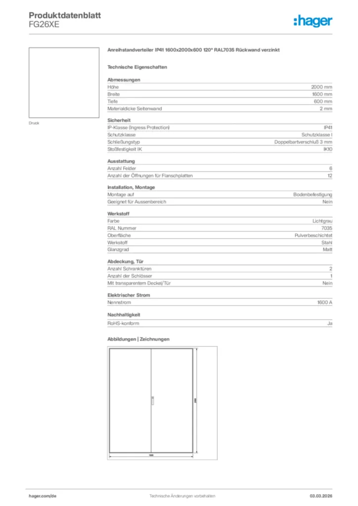 Bild Hager Produktdatenblatt FG26XE | Hager Deutschland
