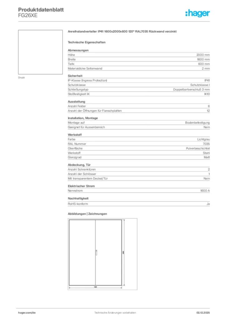Bild Hager Produktdatenblatt FG26XE | Hager Deutschland