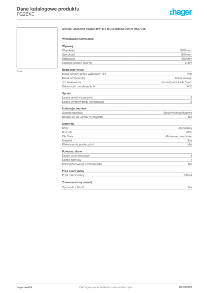 Zdjęcie Hager Dane katalogowe produktu FG26XE | Hager Polska