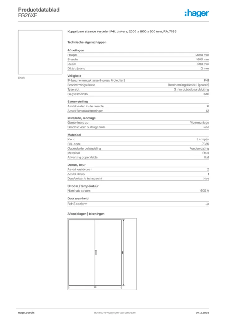 Afbeelding Hager Productdatablad FG26XE | Hager Nederland