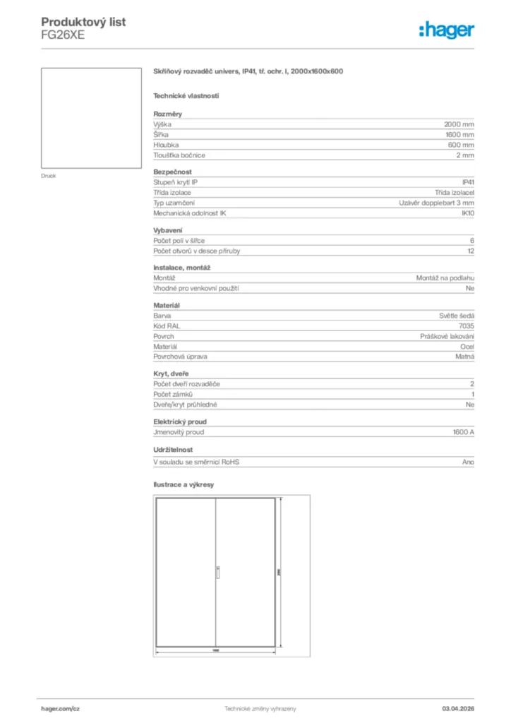 Obrázek Hager Product data sheet FG26XE | Hager