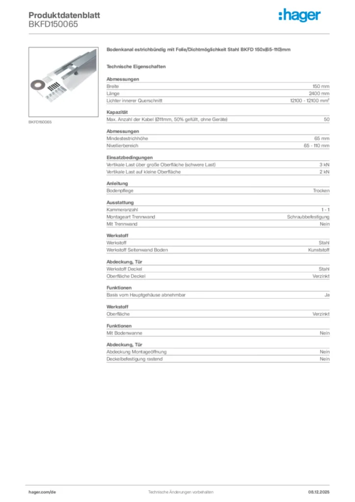 Bild Hager Produktdatenblatt BKFD150065 | Hager Deutschland