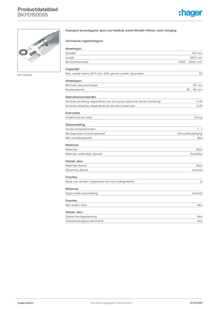 Afbeelding Hager Productdatablad BKFD150065 | Hager Nederland