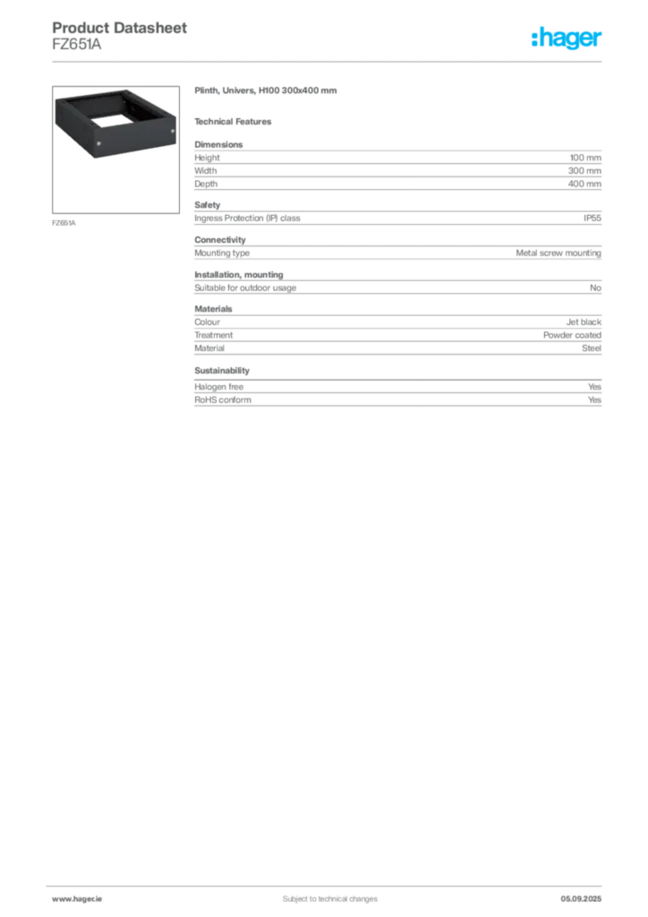 Image Hager Product data sheet FZ651A  | Hager