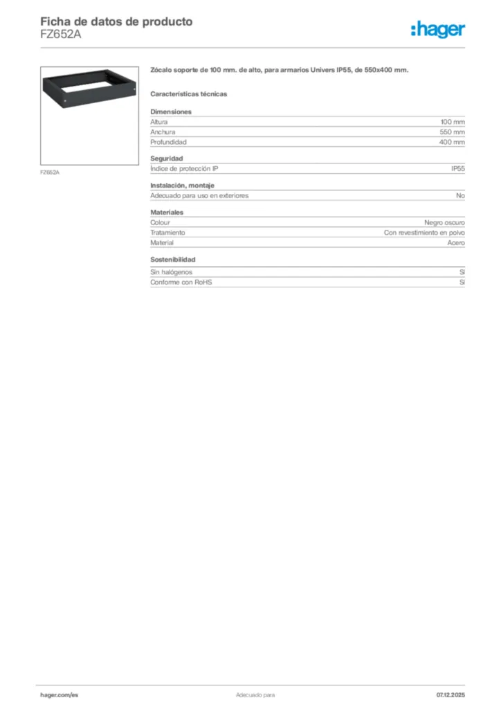 Imagen Hager Ficha de datos de producto FZ652A | Hager España