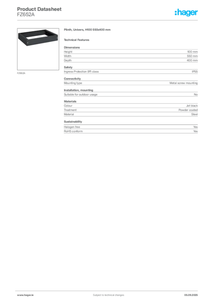 Image Hager Product data sheet FZ652A  | Hager