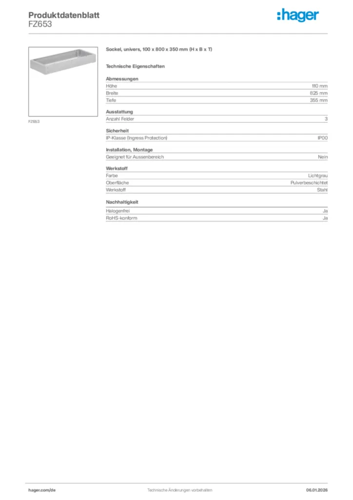 Bild Hager Produktdatenblatt FZ653 | Hager Deutschland