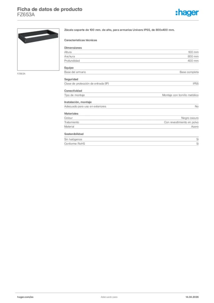 Imagen Hager Ficha de datos de producto FZ653A | Hager España