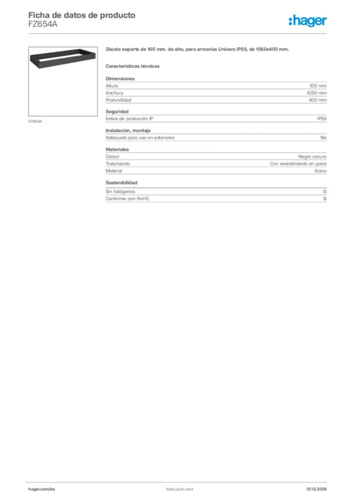 Imagen Hager Ficha de datos de producto FZ654A | Hager España