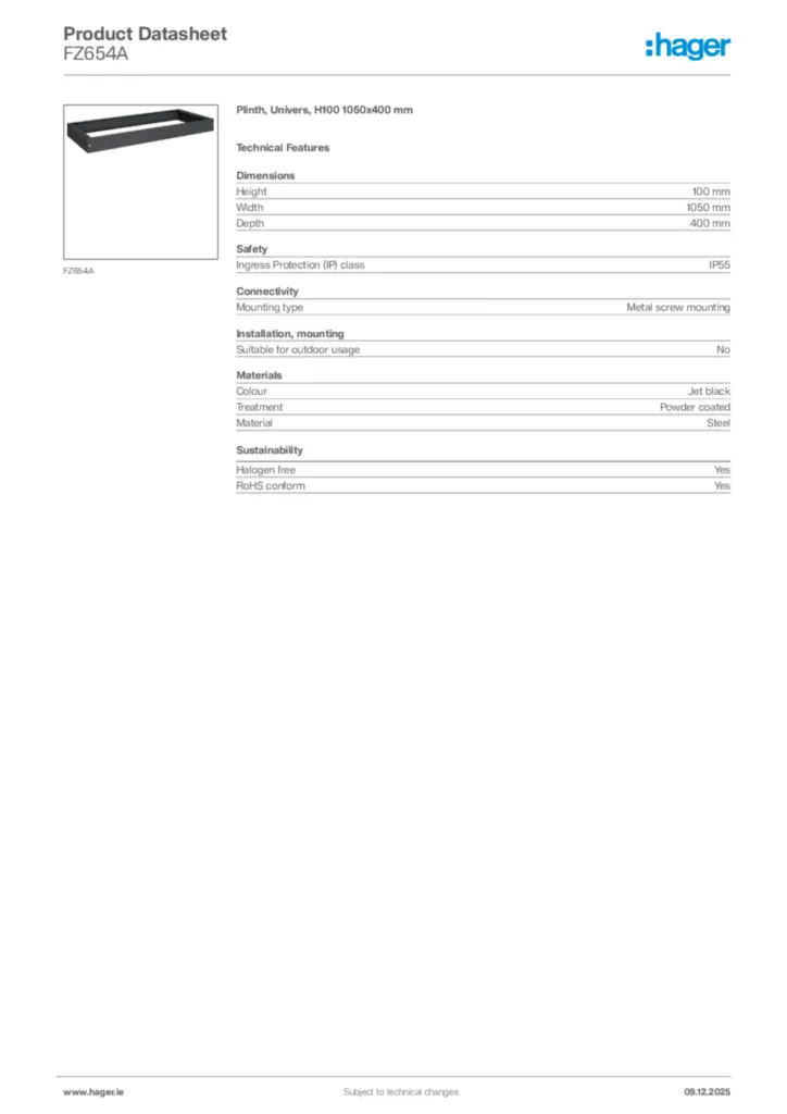 Image Hager Product data sheet FZ654A  | Hager