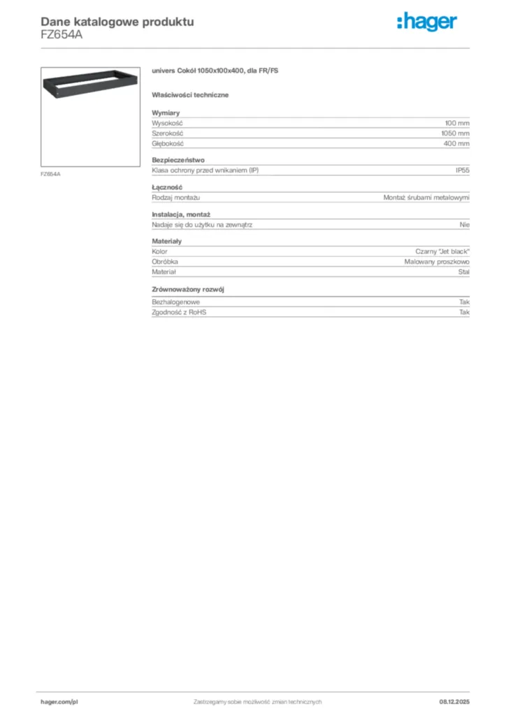 Zdjęcie Hager Karta katalogowa FZ654A | Hager Polska