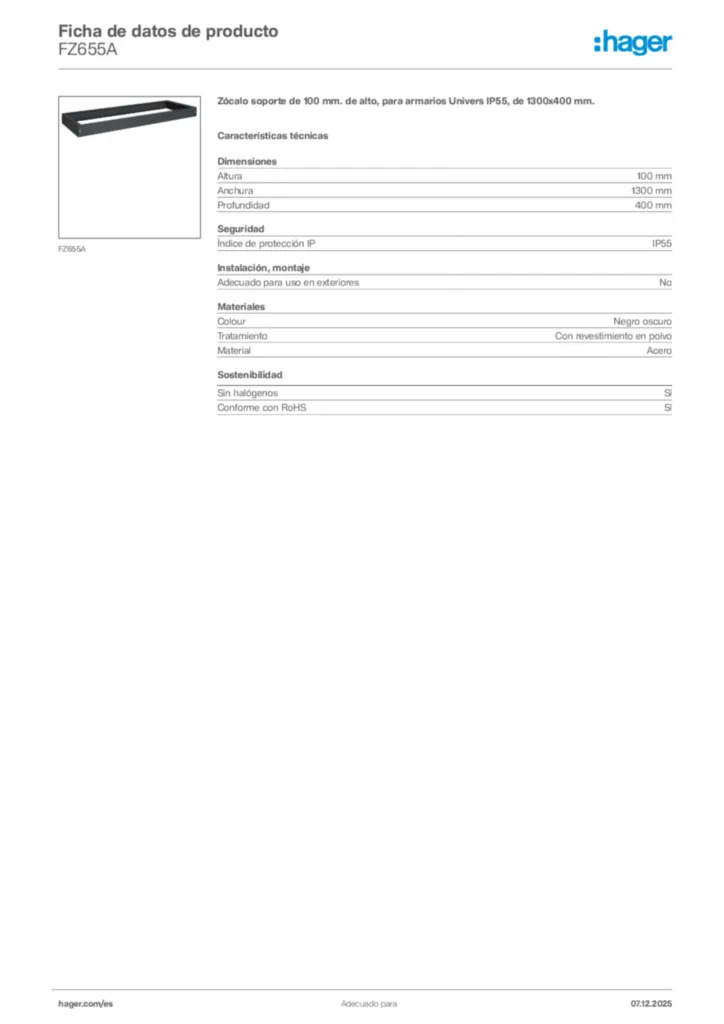 Imagen Hager Ficha de datos de producto FZ655A | Hager España