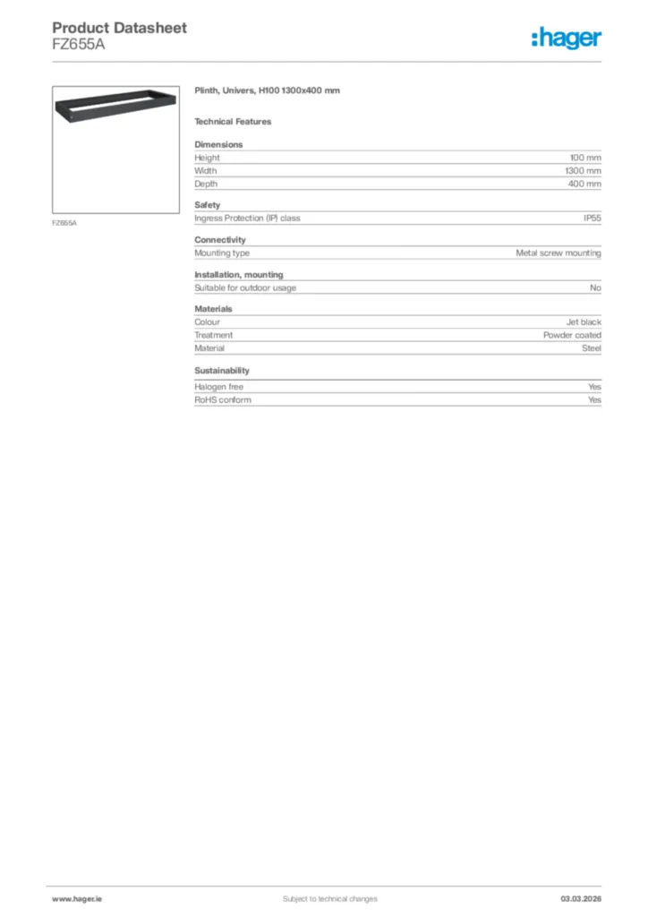 Image Hager Product data sheet FZ655A  | Hager