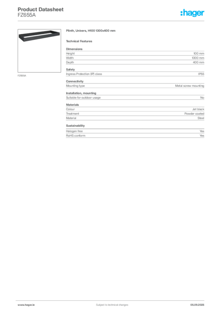 Image Hager Product data sheet FZ655A  | Hager