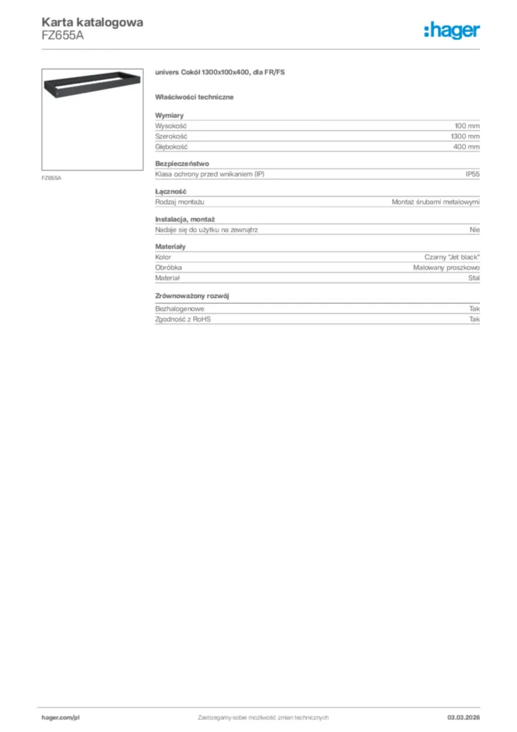 Zdjęcie Hager Karta katalogowa FZ655A | Hager Polska