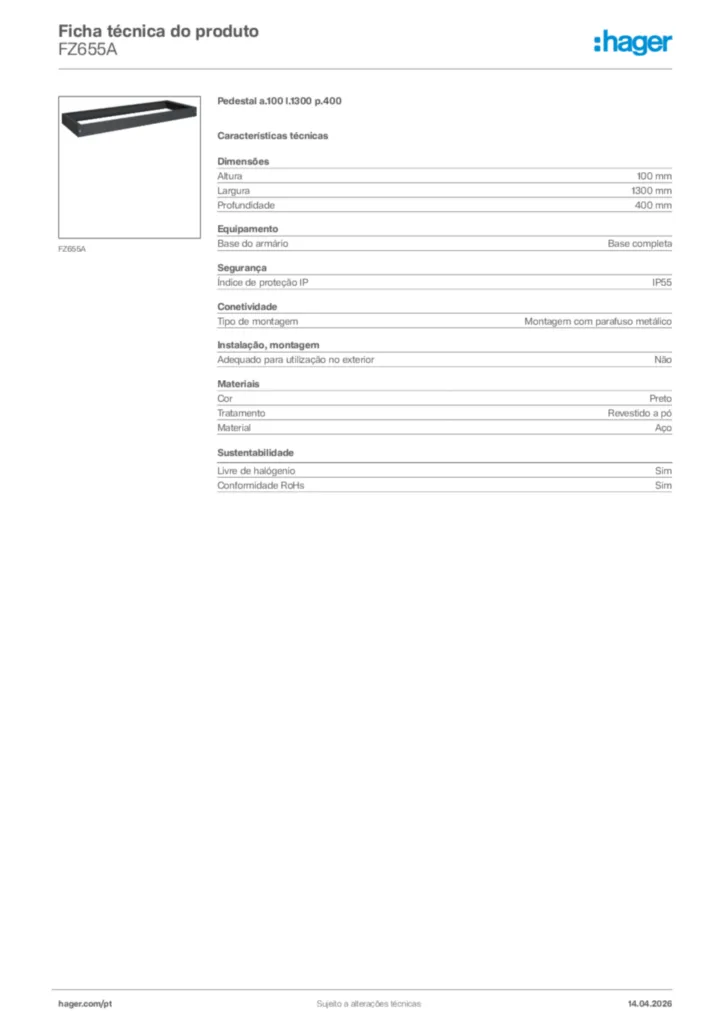 Imagem Hager Ficha técnica do produto FZ655A | Hager Portugal