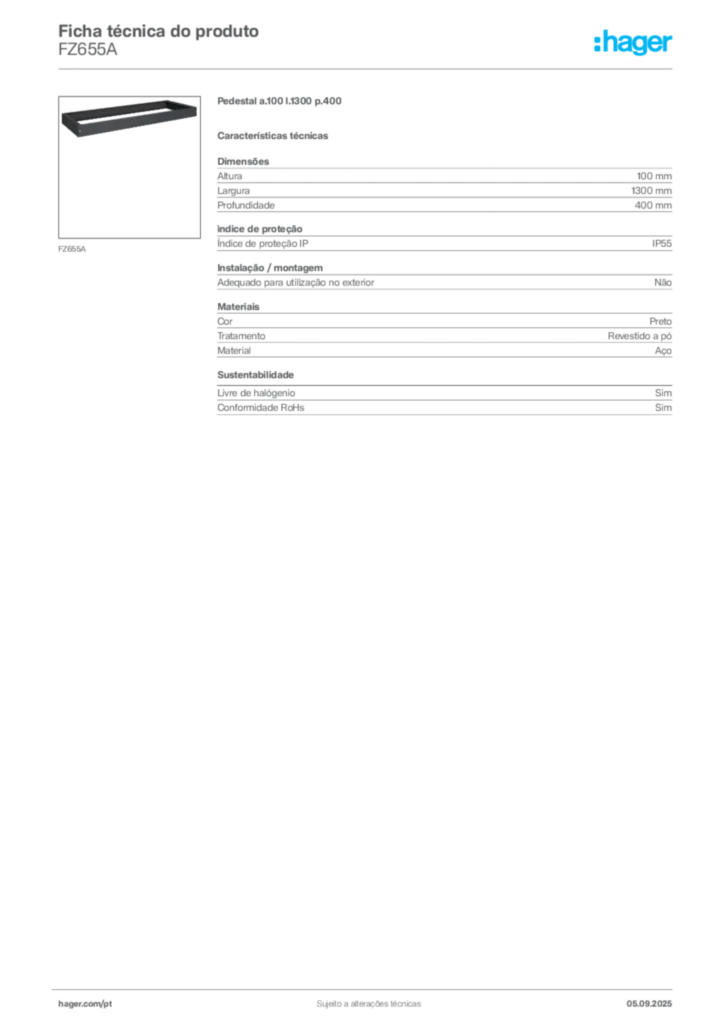 Imagem Hager Ficha técnica do produto FZ655A | Hager Portugal