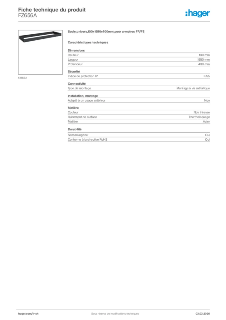 Image Hager Fiche technique du produit FZ656A | Hager Suisse