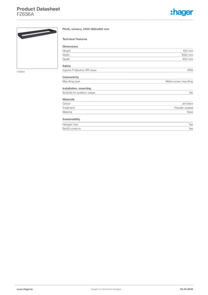 Image Hager Product data sheet FZ656A  | Hager