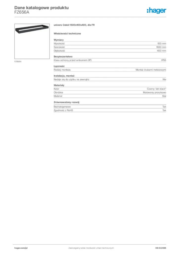 Zdjęcie Hager Karta katalogowa FZ656A | Hager Polska