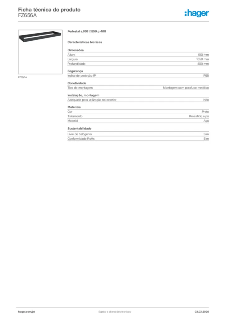 Imagem Hager Ficha técnica do produto FZ656A | Hager Portugal