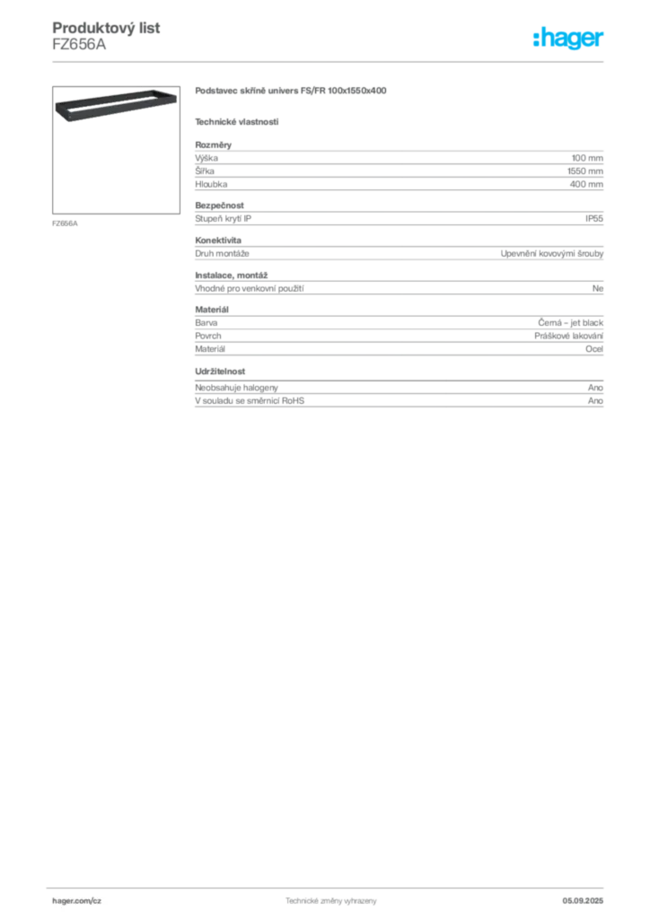 Obrázek Hager Produktový list FZ656A | Hager