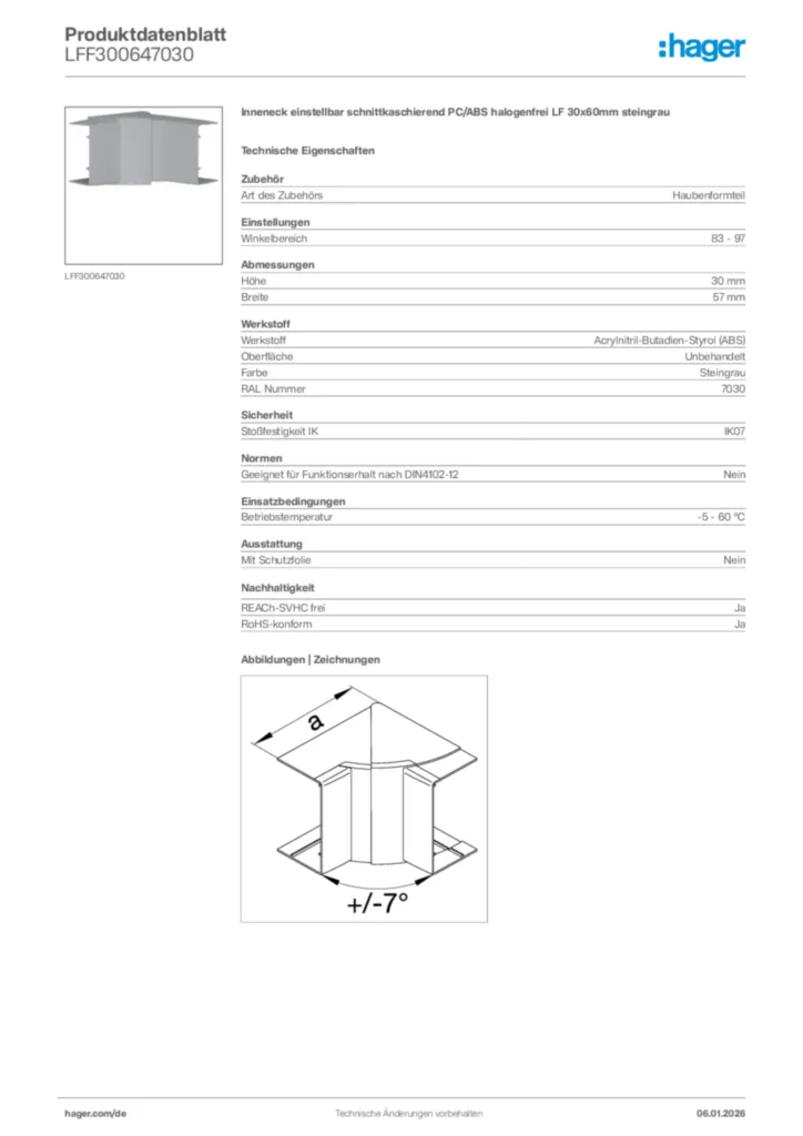 Bild Hager Produktdatenblatt LFF300647030 | Hager Deutschland