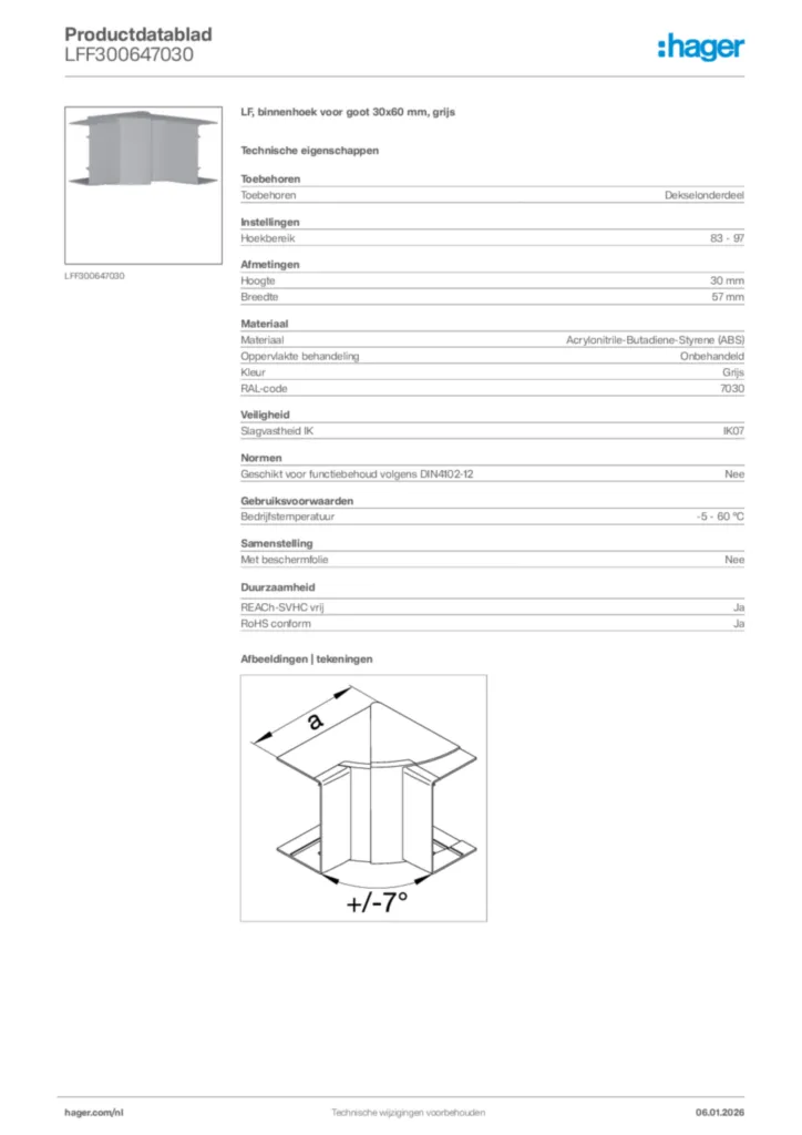 Afbeelding Hager Productdatablad LFF300647030 | Hager Nederland