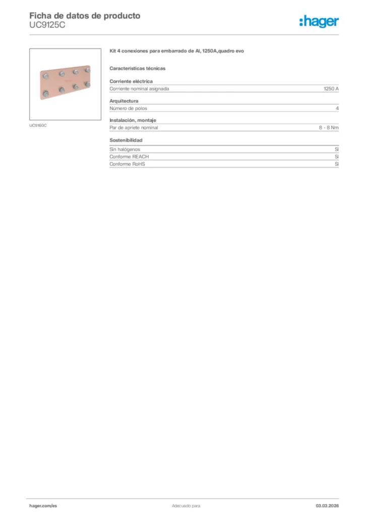 Imagen Hager Ficha de datos de producto UC9125C | Hager España