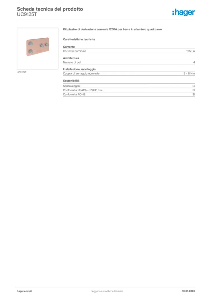 Immagine Hager Scheda tecnica del prodotto UC9125T | Hager Italia