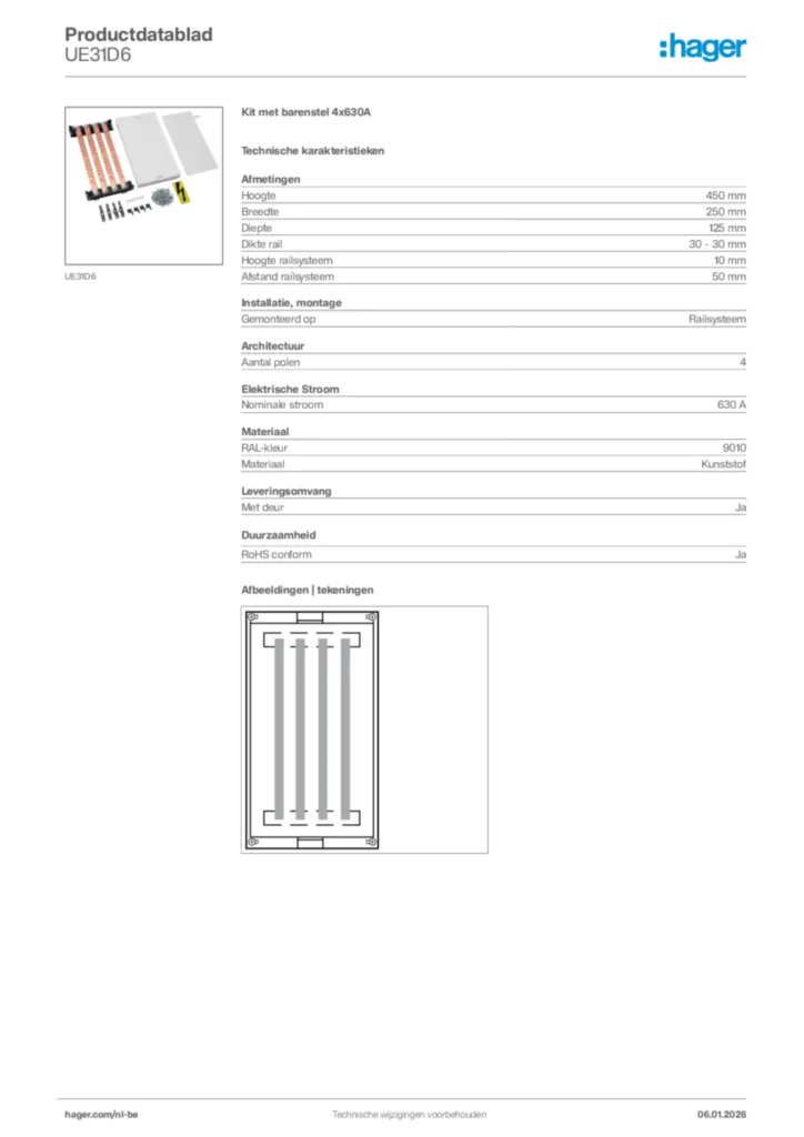Afbeelding Hager Productdatablad UE31D6 | Hager Belgium
