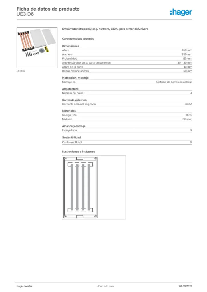 Imagen Hager Ficha de datos de producto UE31D6 | Hager España