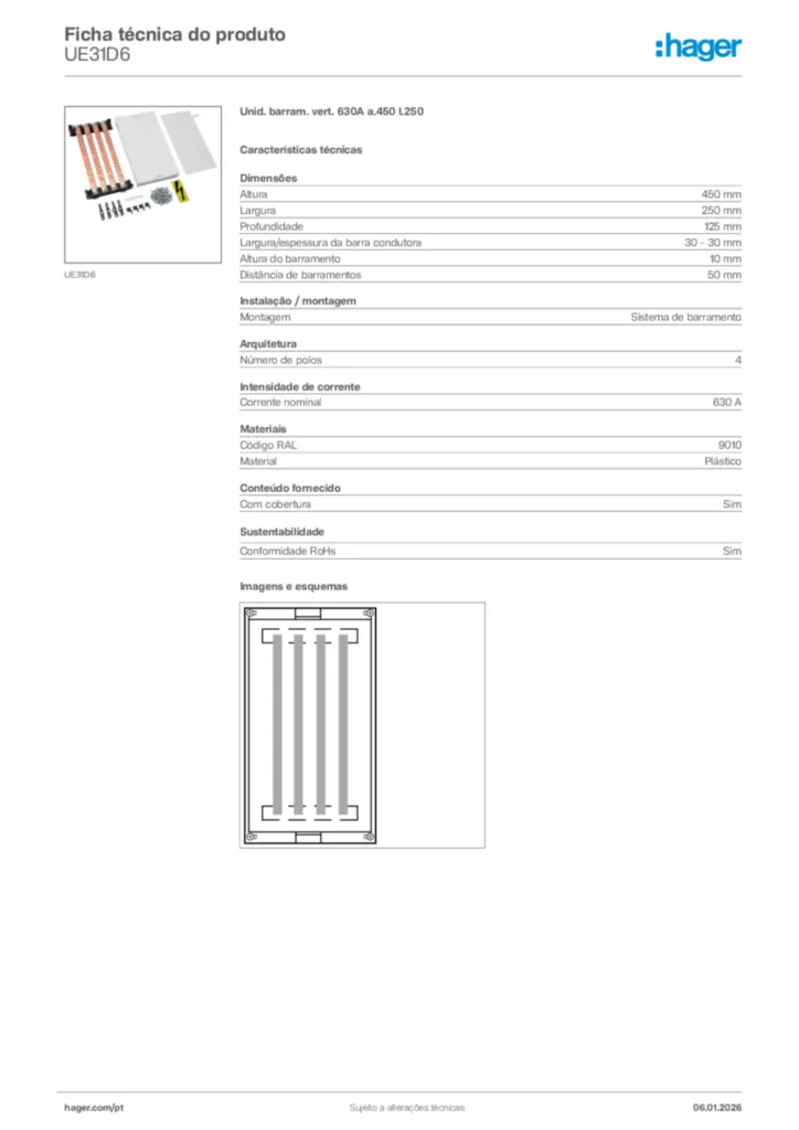 Imagem Hager Ficha técnica do produto UE31D6 | Hager Portugal