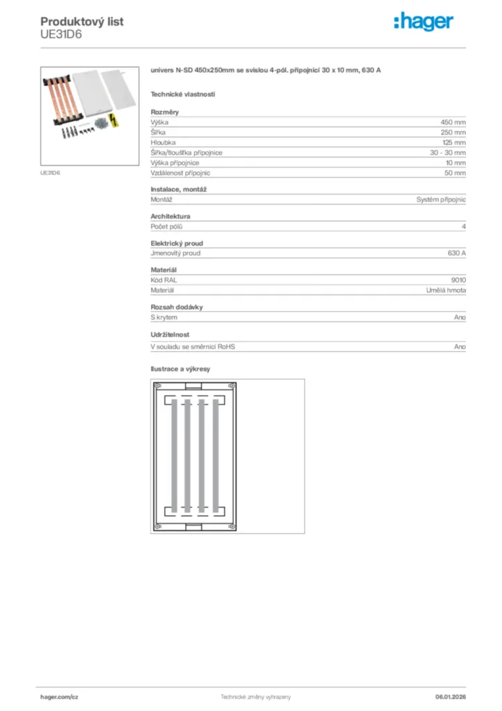 Obrázek Hager Product data sheet UE31D6 | Hager