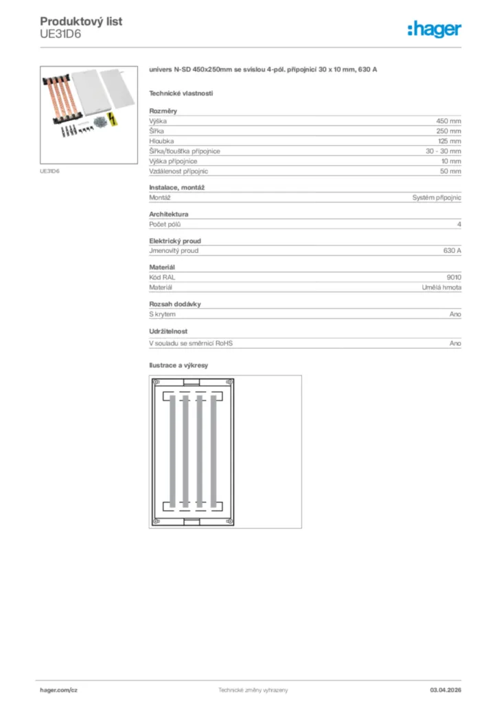 Obrázek Hager Product data sheet UE31D6 | Hager