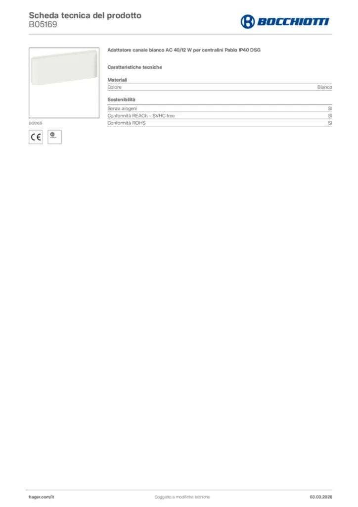 Immagine Bocchiotti Scheda tecnica del prodotto B05169 | Hager Italia