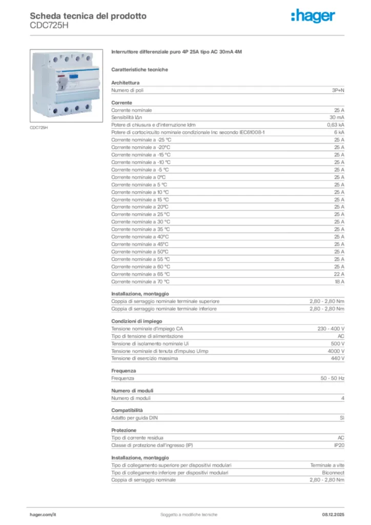 Immagine Hager Scheda tecnica del prodotto CDC725H | Hager Italia