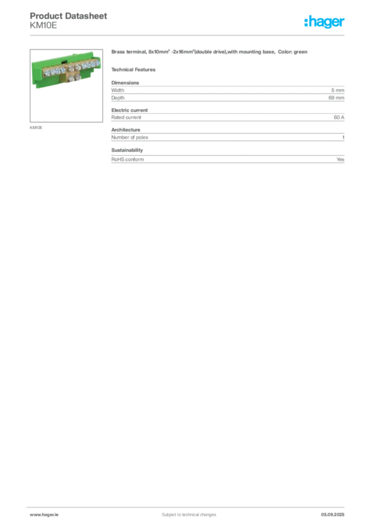 Image Hager Product data sheet KM10E  | Hager