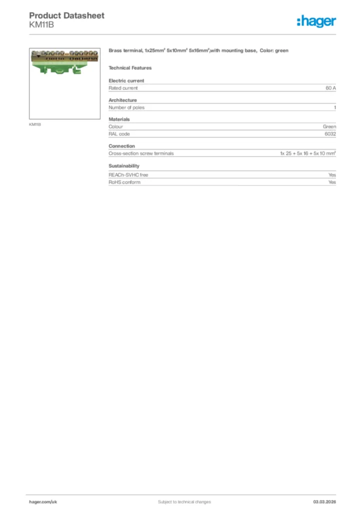 Image Hager Product data sheet KM11B  | Hager