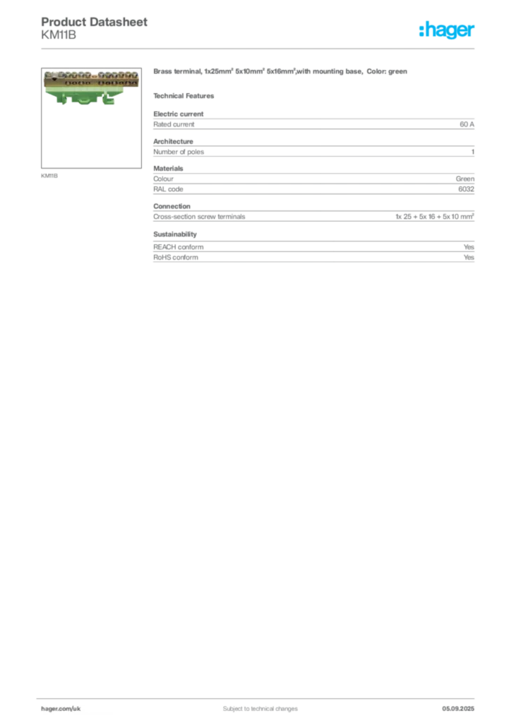 Image Hager Product data sheet KM11B  | Hager