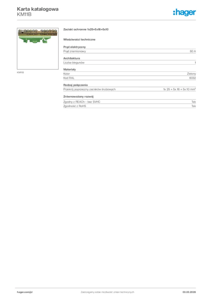 Zdjęcie Hager Karta katalogowa KM11B | Hager Polska